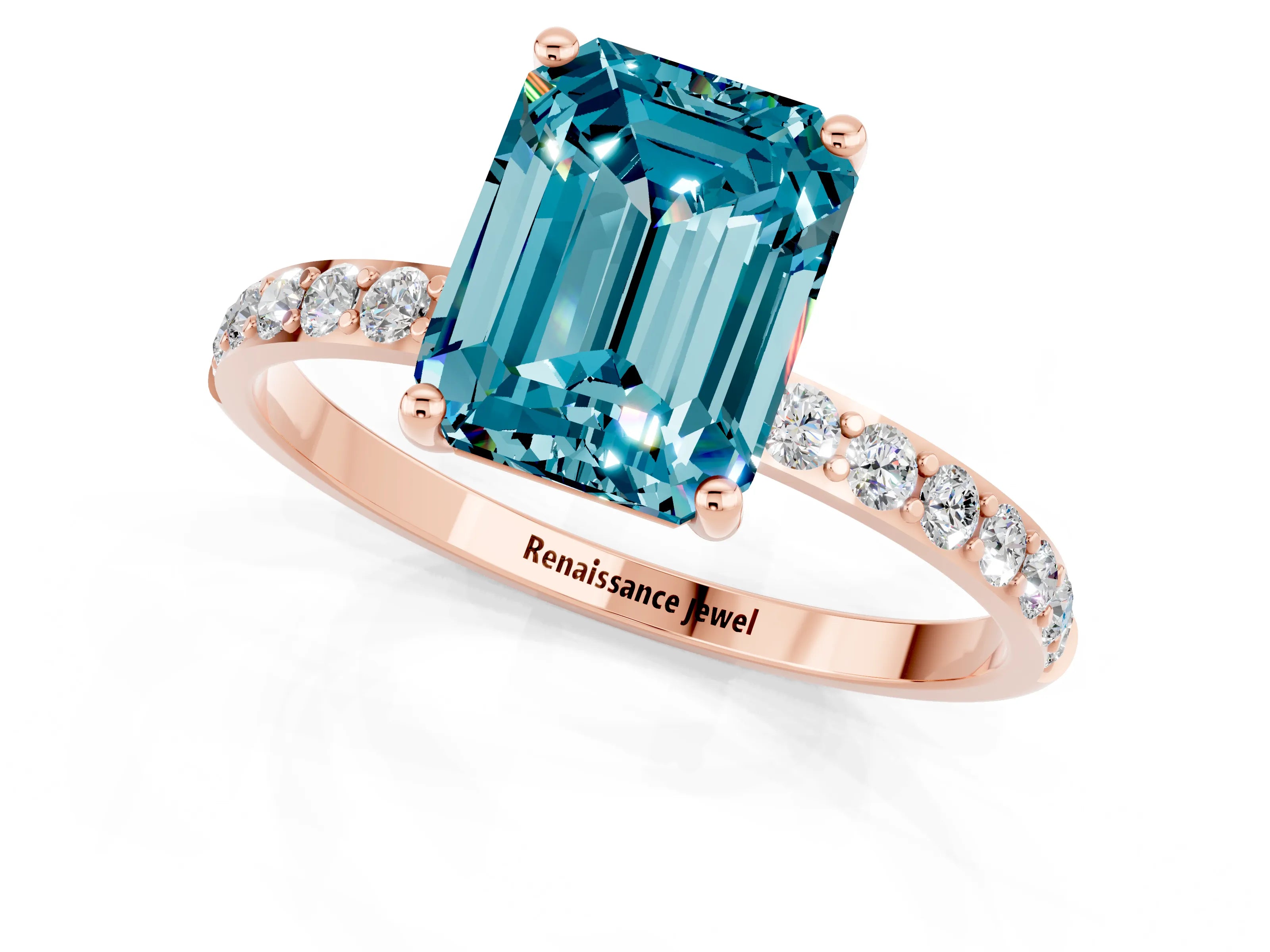 Rose gold Emerald Cut Diamond Pavé Band with Six-Prong Setting_1