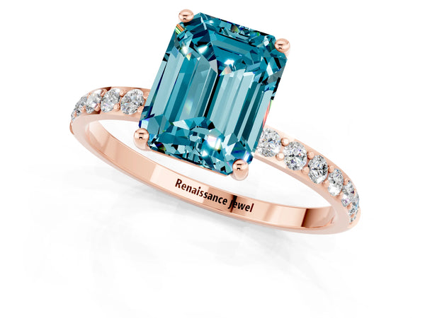 Rose gold Emerald Cut Diamond Pavé Band with Six-Prong Setting