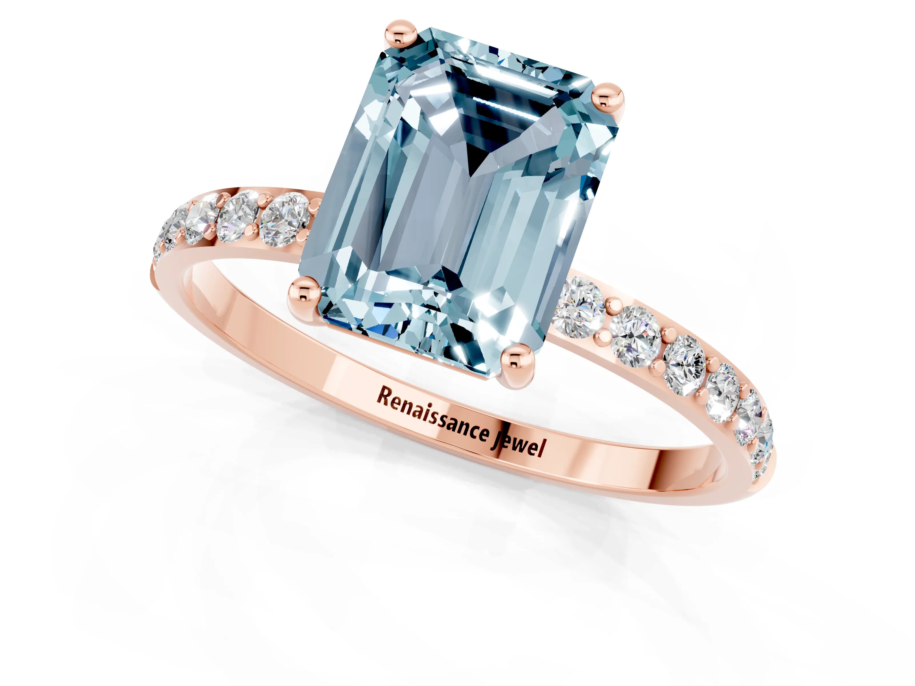 Rose gold Emerald Cut Diamond Pavé Band with Six-Prong Setting_1