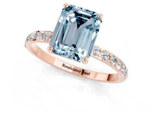 Rose gold Emerald Cut Diamond Pavé Band with Six-Prong Setting_1