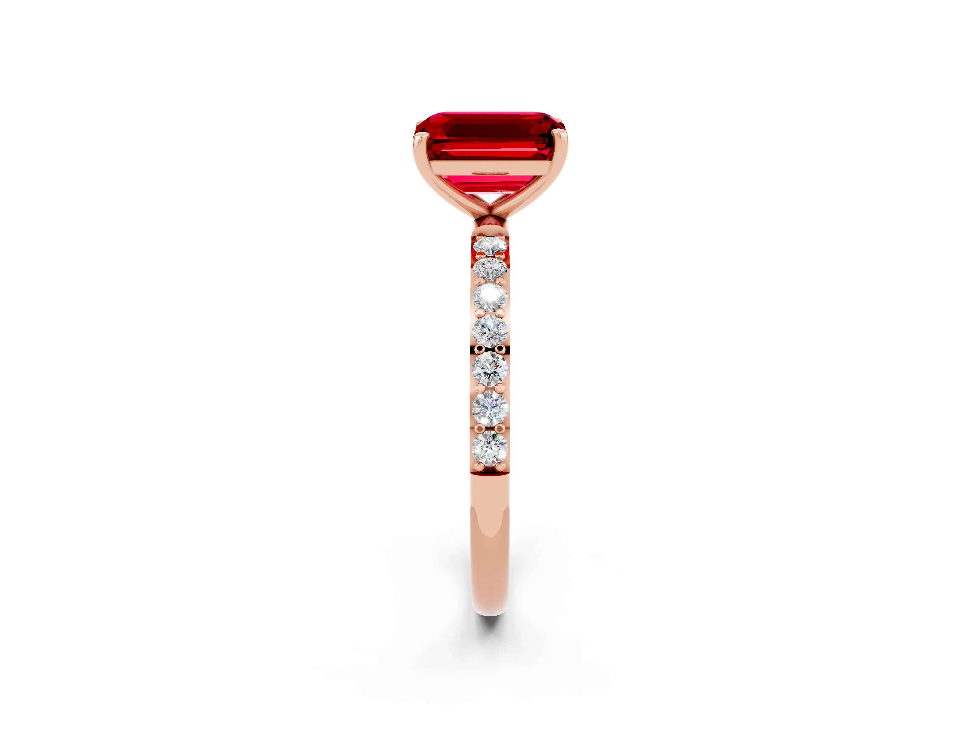 Rose gold Emerald Cut Diamond Pavé Band with Six-Prong Setting_2