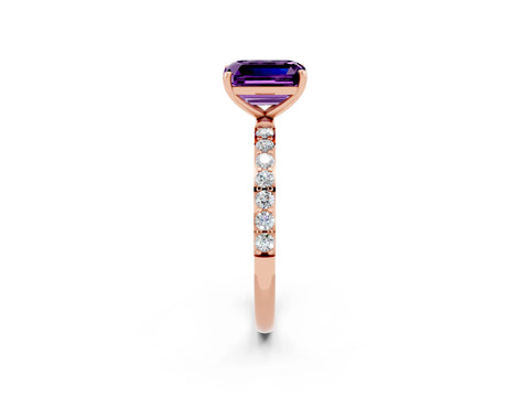 Rose gold Emerald Cut Diamond Pavé Band with Six-Prong Setting_2