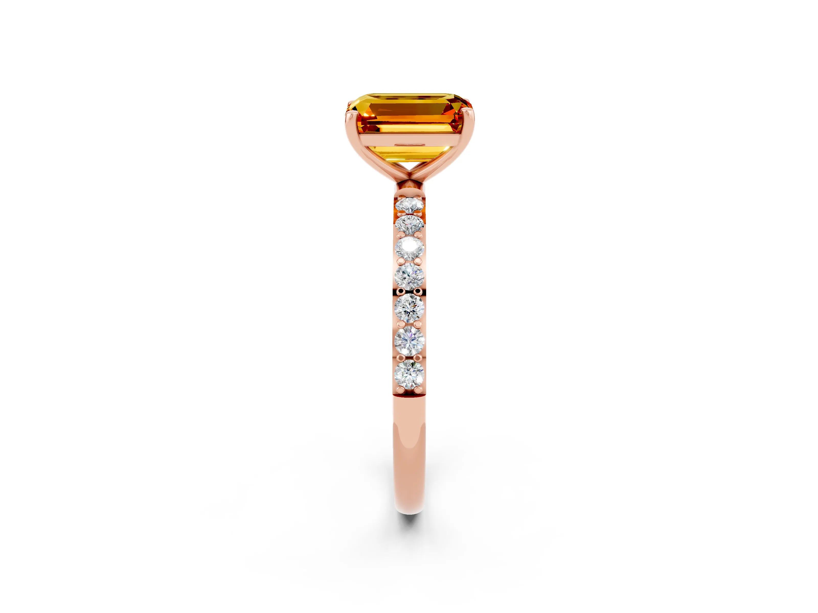 Rose gold Emerald Cut Diamond Pavé Band with Six-Prong Setting_2