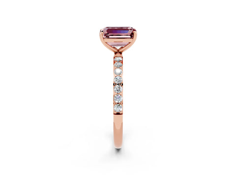 Rose gold Emerald Cut Diamond Pavé Band with Six-Prong Setting_2