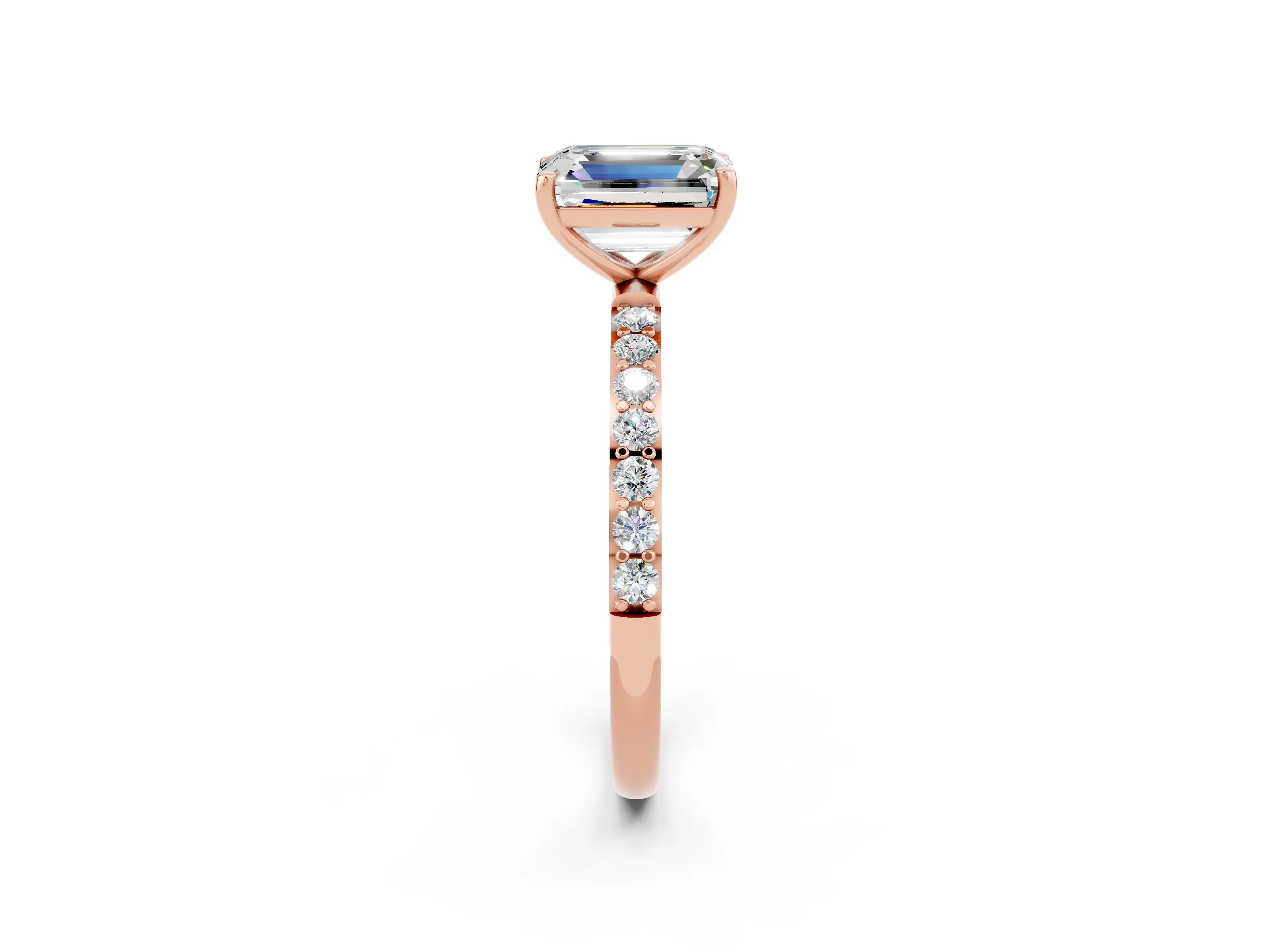 Rose gold Emerald Cut Diamond Pavé Band with Six-Prong Setting_2