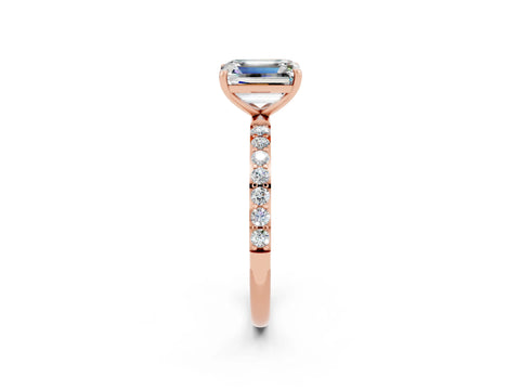 Rose gold Emerald Cut Diamond Pavé Band with Six-Prong Setting_2