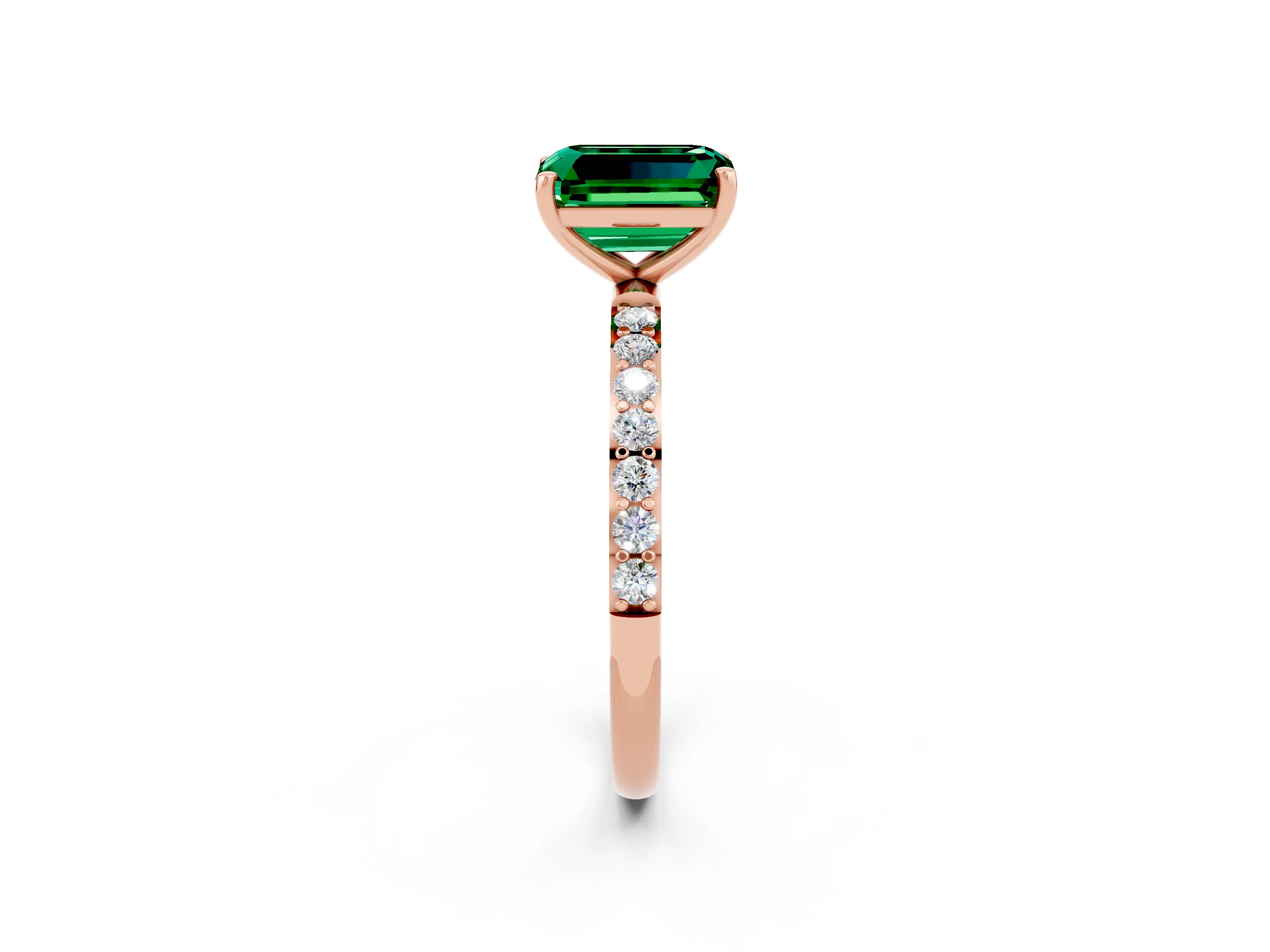 Rose gold Emerald Cut Diamond Pavé Band with Six-Prong Setting_2