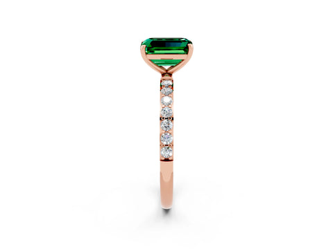 Rose gold Emerald Cut Diamond Pavé Band with Six-Prong Setting_2