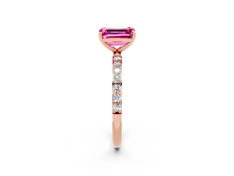 Rose gold Emerald Cut Diamond Pavé Band with Six-Prong Setting_2