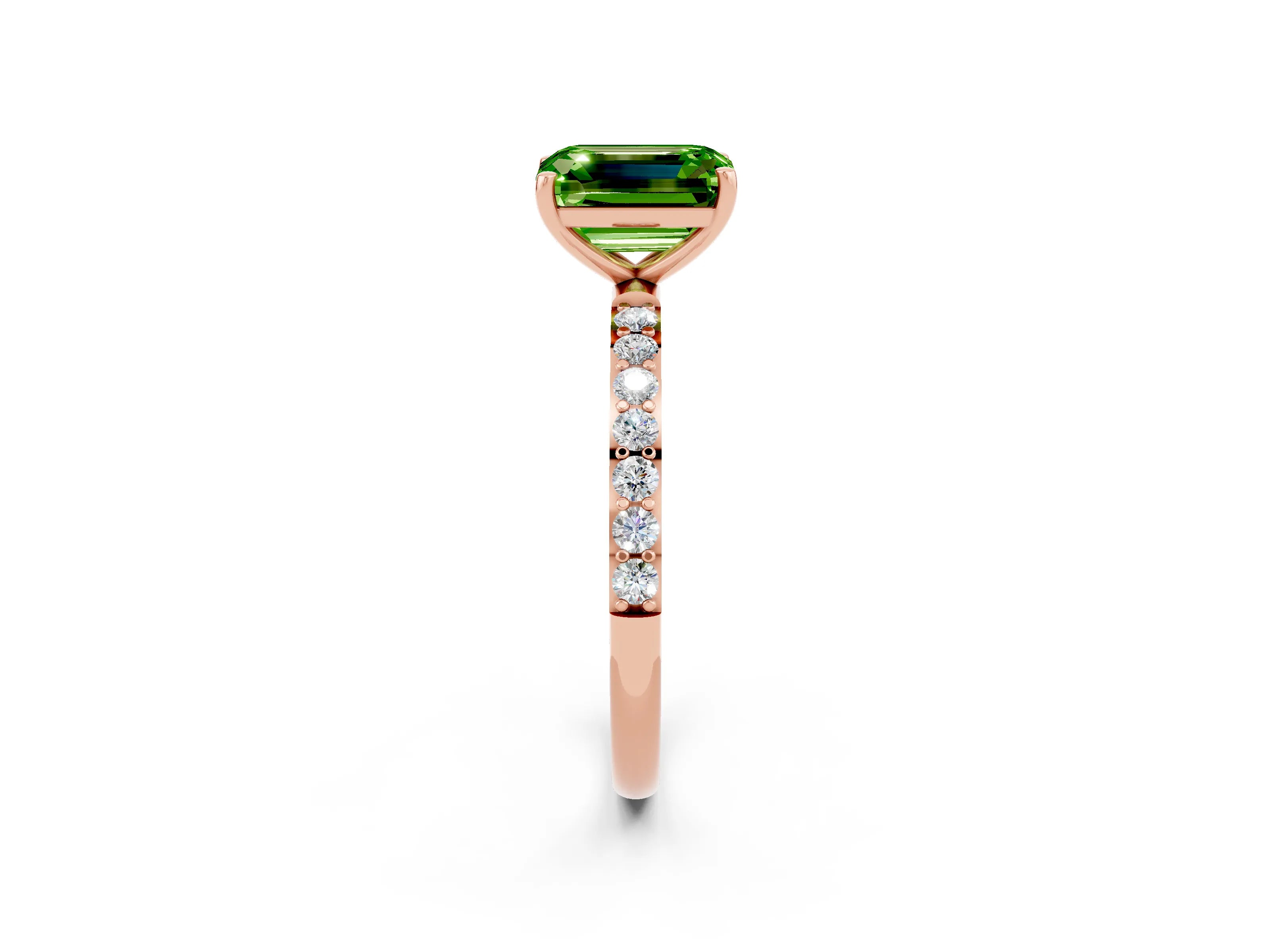 Rose gold Emerald Cut Diamond Pavé Band with Six-Prong Setting_2