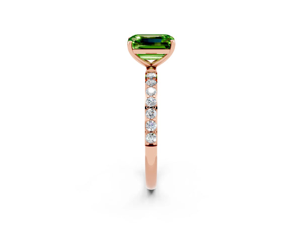 Rose gold Emerald Cut Diamond Pavé Band with Six-Prong Setting