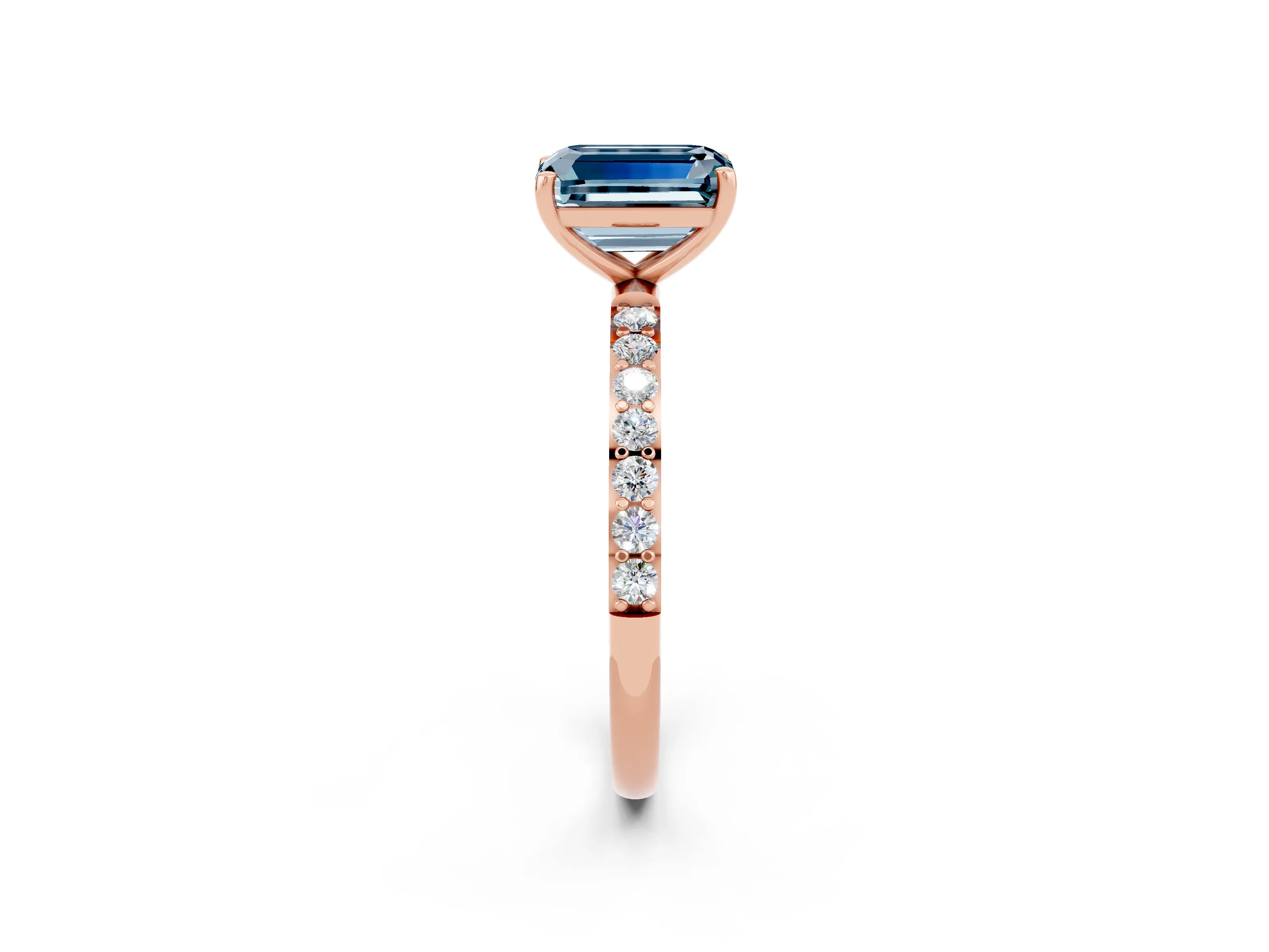 Rose gold Emerald Cut Diamond Pavé Band with Six-Prong Setting_2