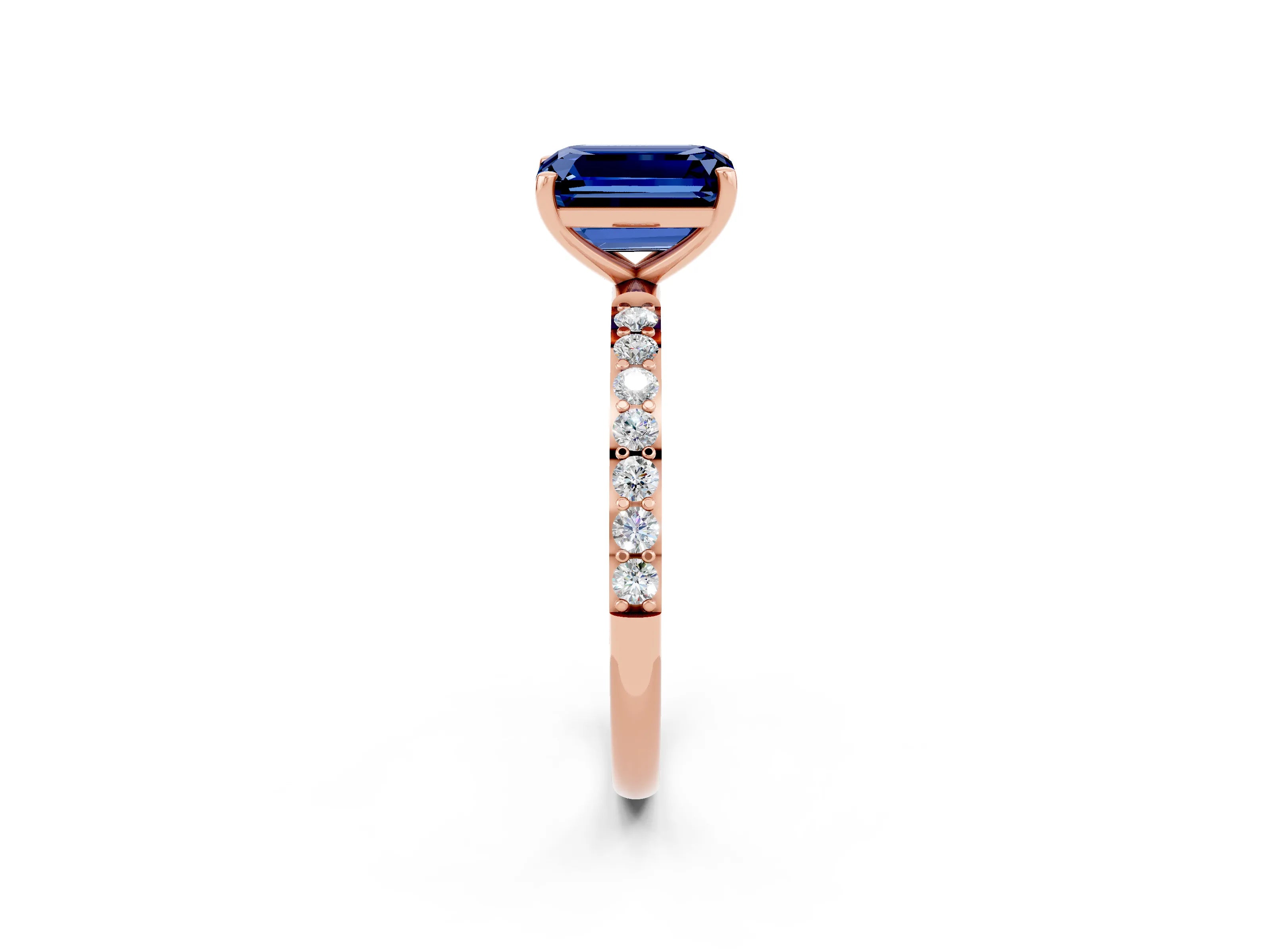 Rose gold Emerald Cut Diamond Pavé Band with Six-Prong Setting_2