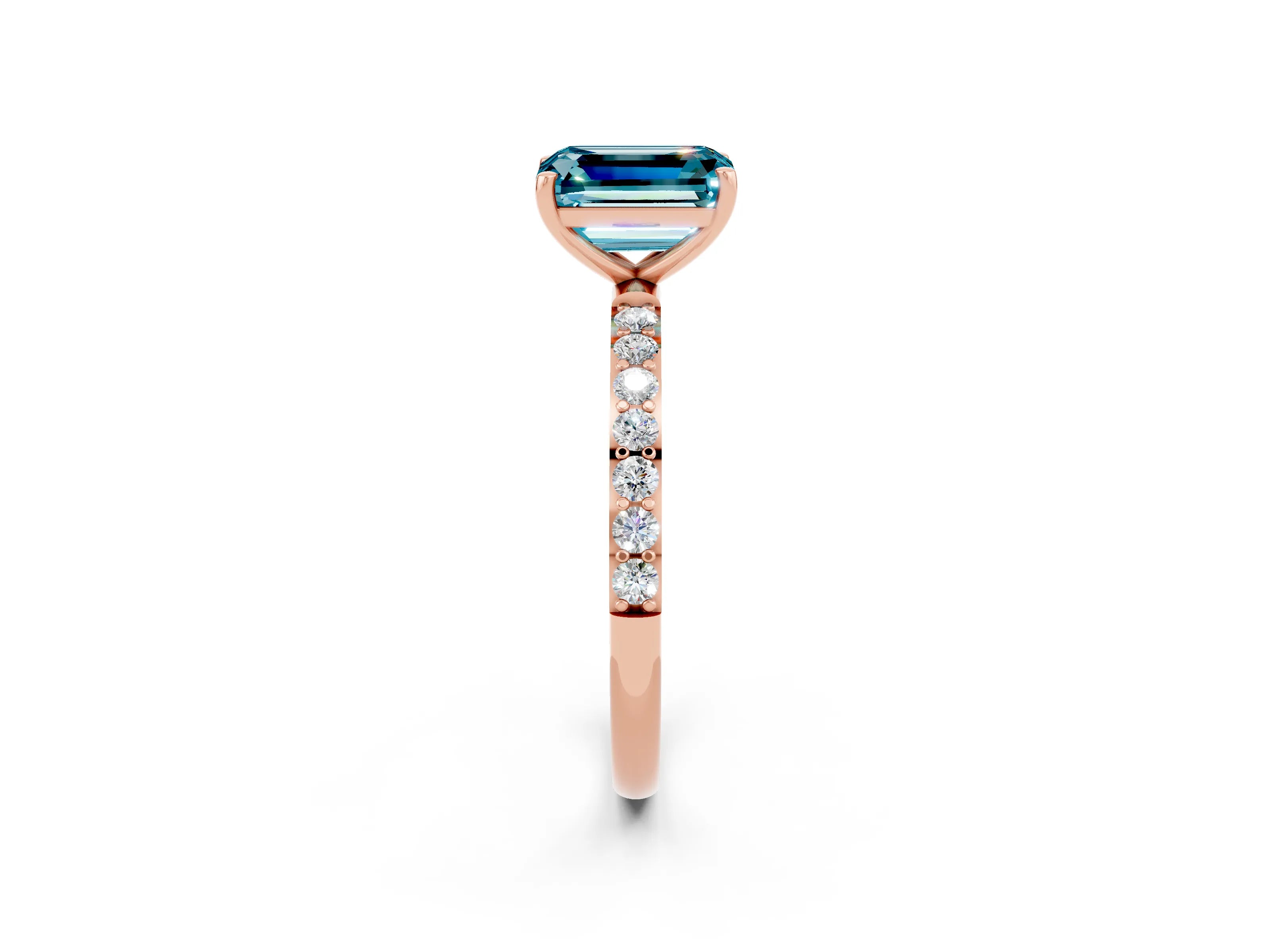 Rose gold Emerald Cut Diamond Pavé Band with Six-Prong Setting_2