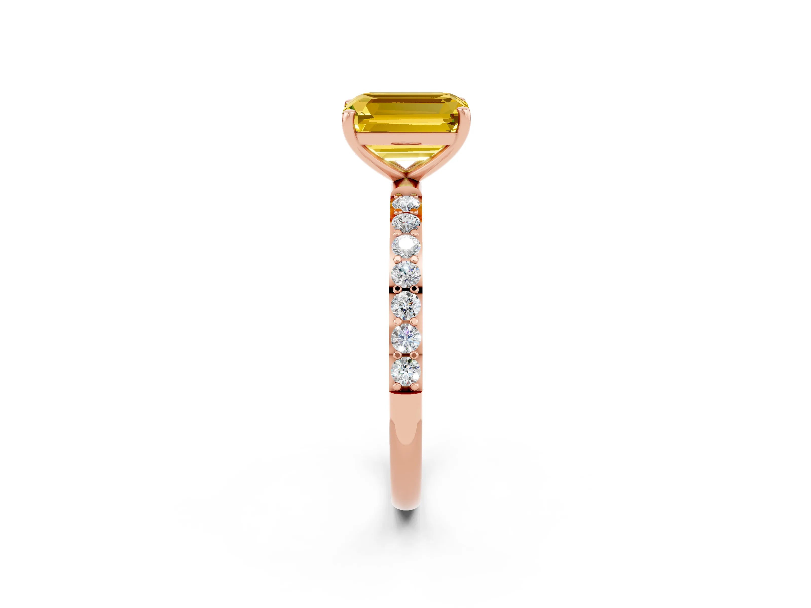 Rose gold Emerald Cut Diamond Pavé Band with Six-Prong Setting_2