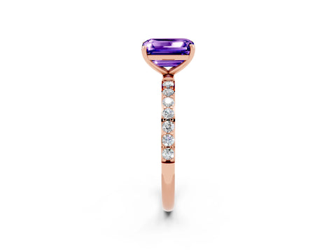 Rose gold Emerald Cut Diamond Pavé Band with Six-Prong Setting_2