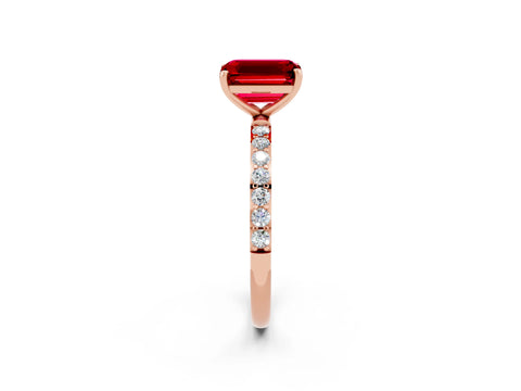 Rose gold Emerald Cut Diamond Pavé Band with Six-Prong Setting_2