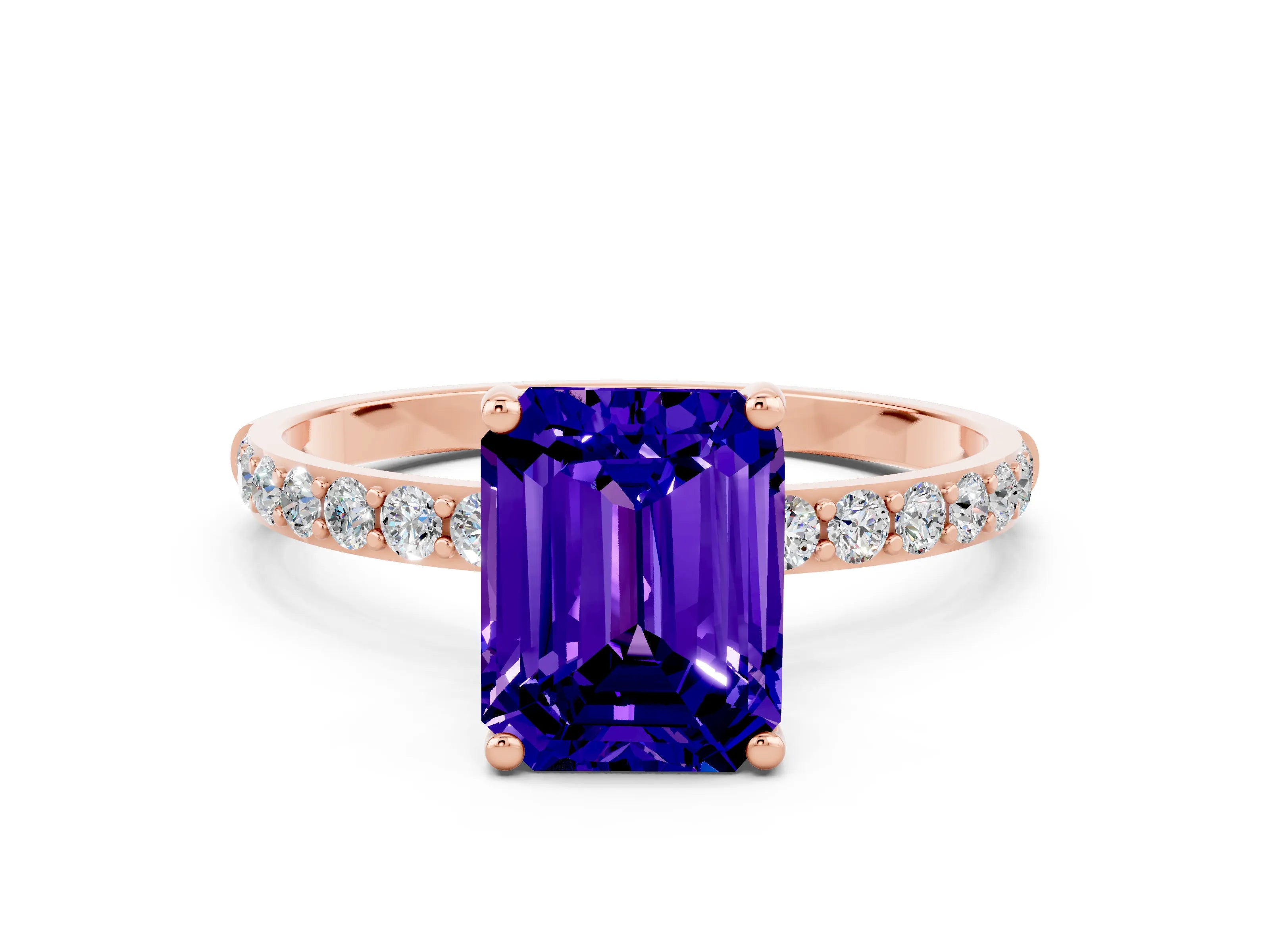 Rose gold Emerald Cut Diamond Pavé Band with Six-Prong Setting