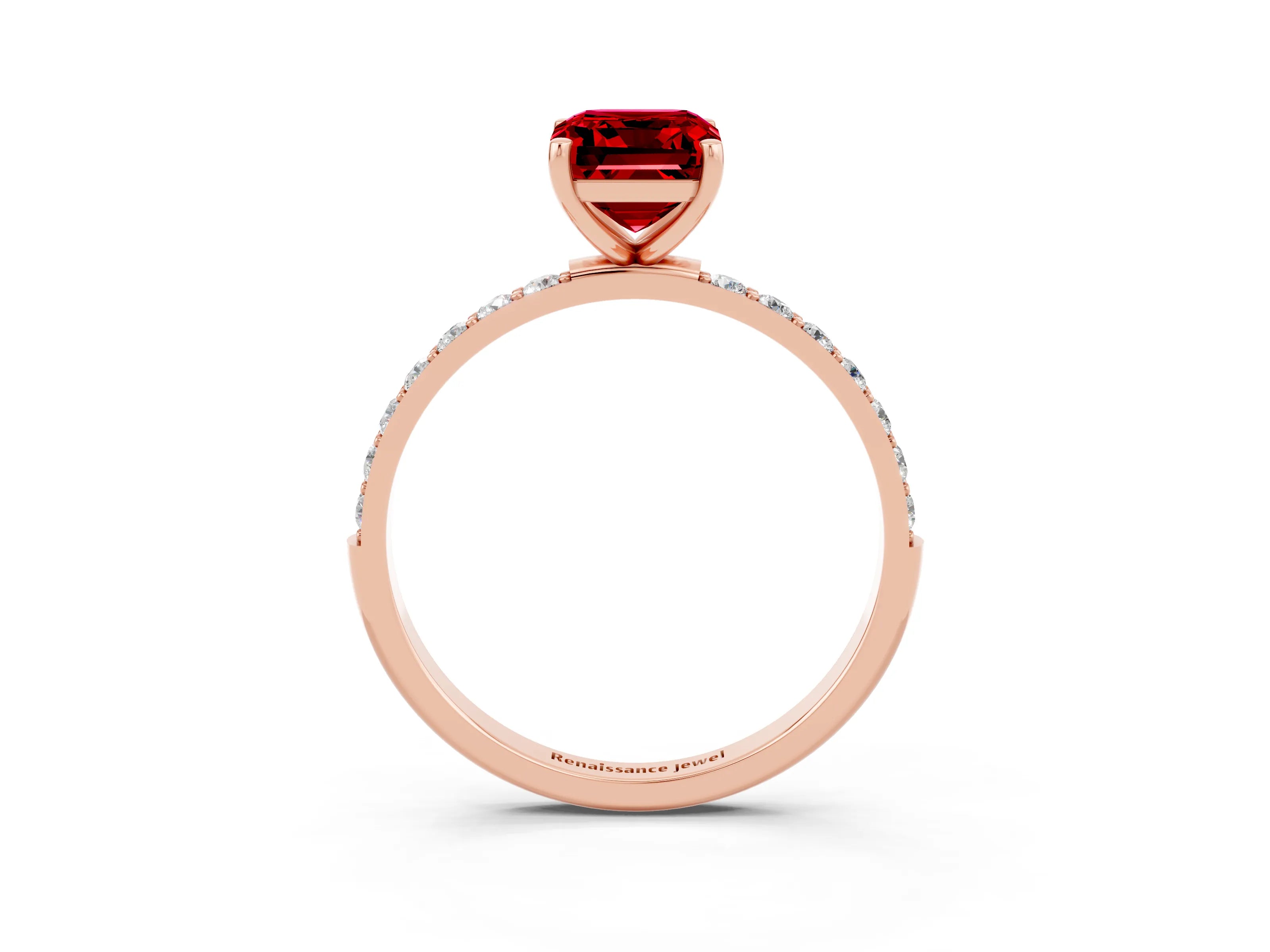 Rose gold Emerald Cut Diamond Pavé Band with Six-Prong Setting_3