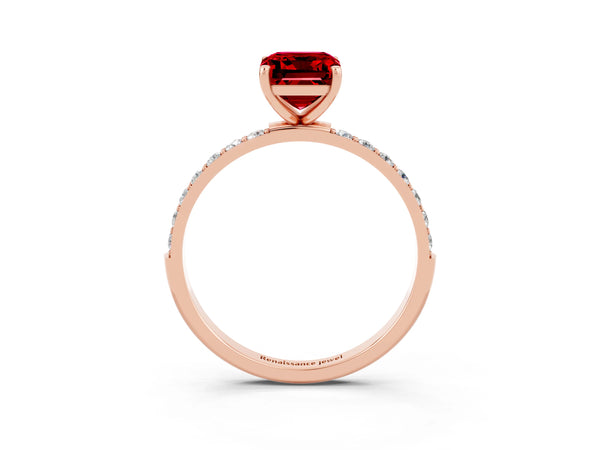 Rose gold Emerald Cut Diamond Pavé Band with Six-Prong Setting