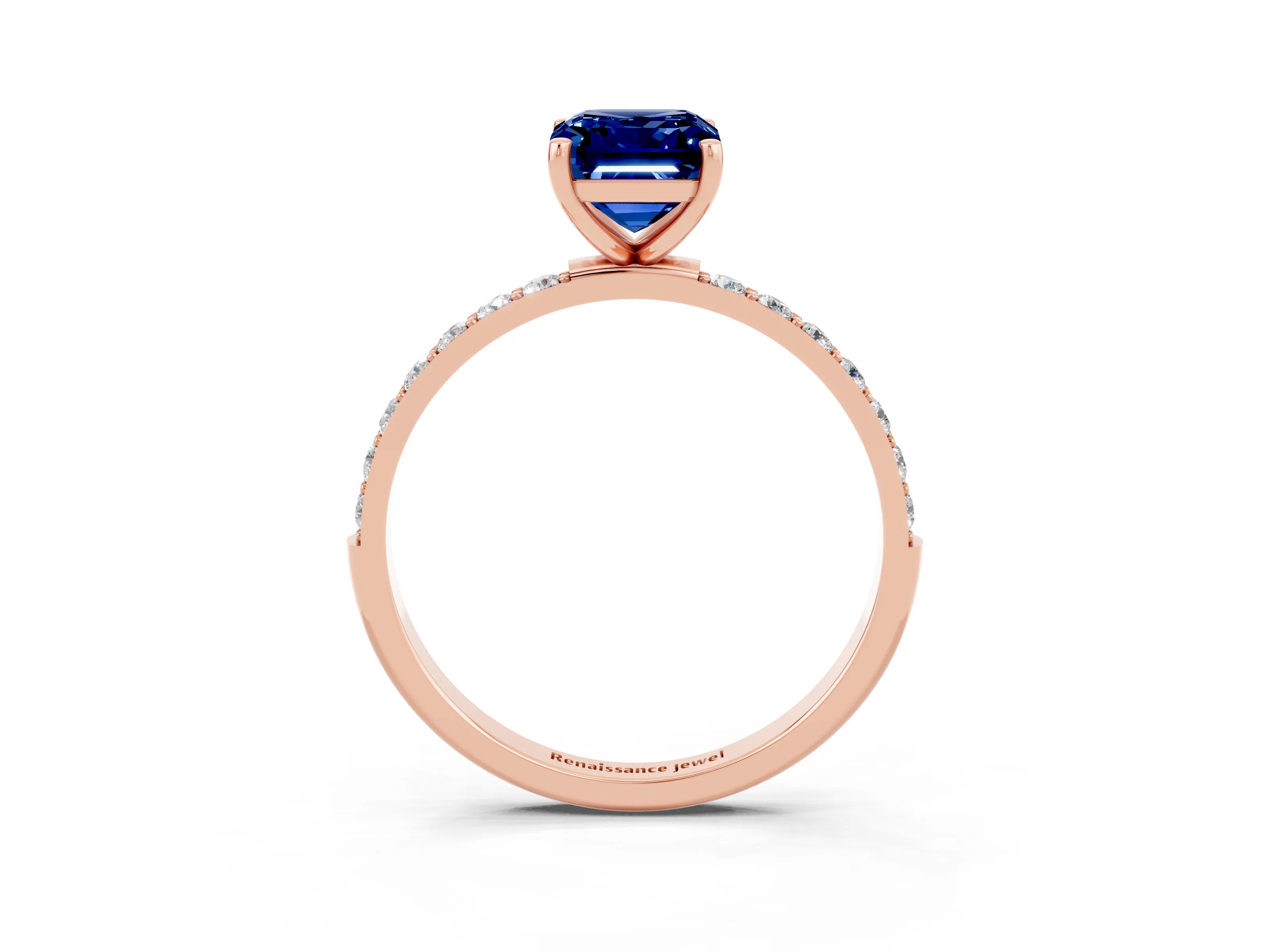 Rose gold Emerald Cut Diamond Pavé Band with Six-Prong Setting_3