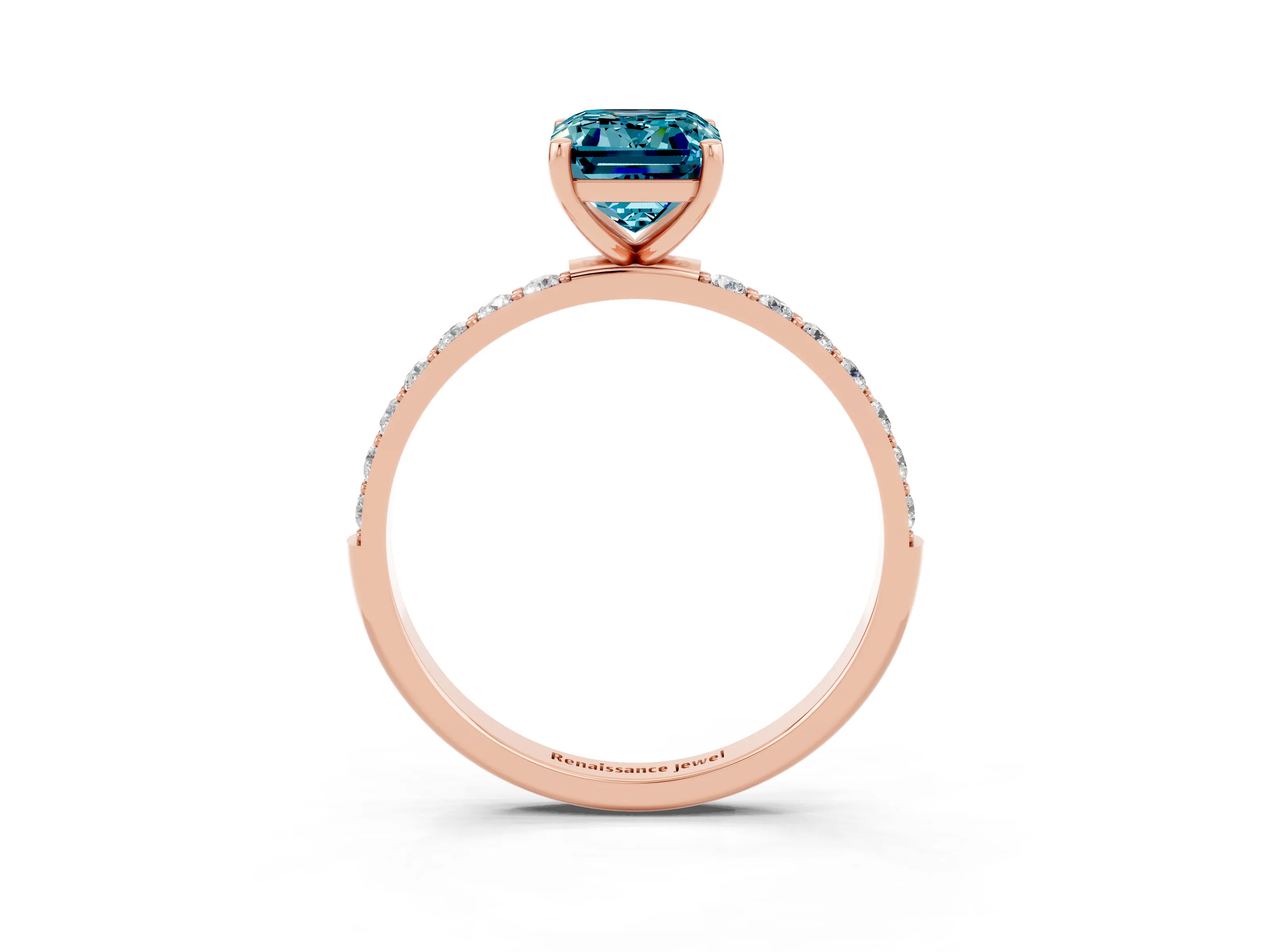 Rose gold Emerald Cut Diamond Pavé Band with Six-Prong Setting_3