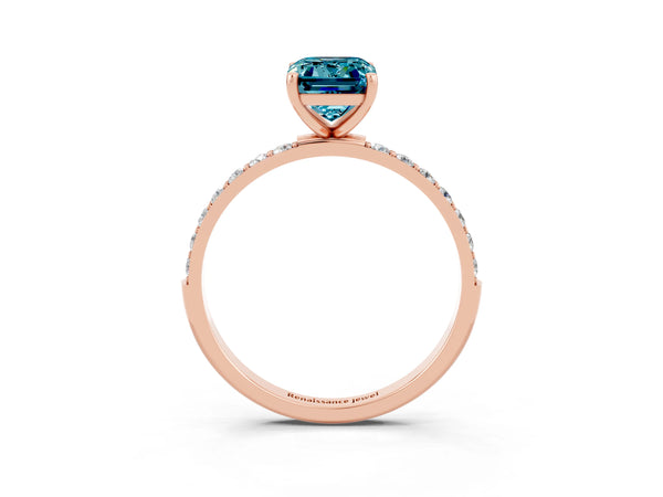 Rose gold Emerald Cut Diamond Pavé Band with Six-Prong Setting
