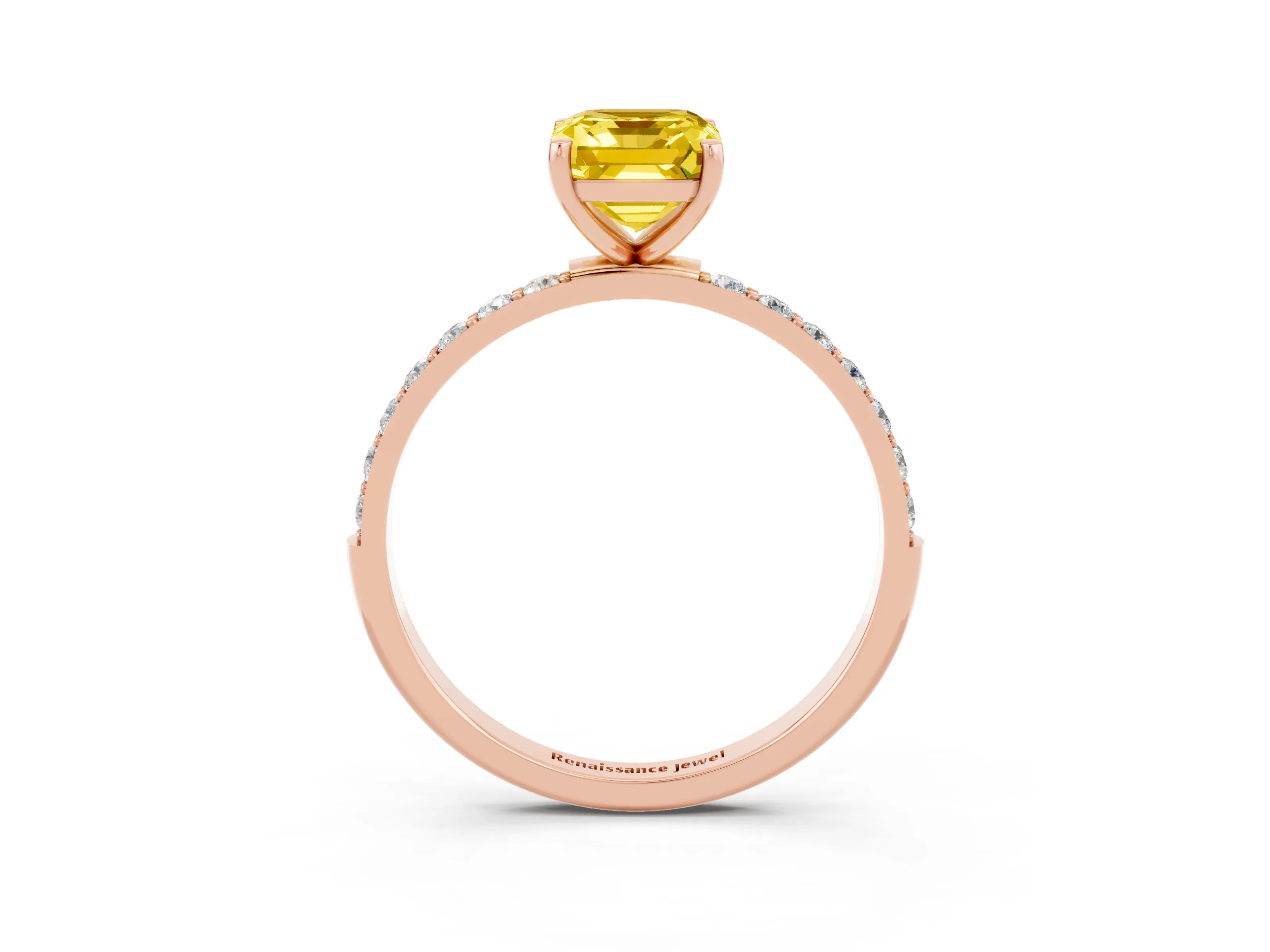 Rose gold Emerald Cut Diamond Pavé Band with Six-Prong Setting_3