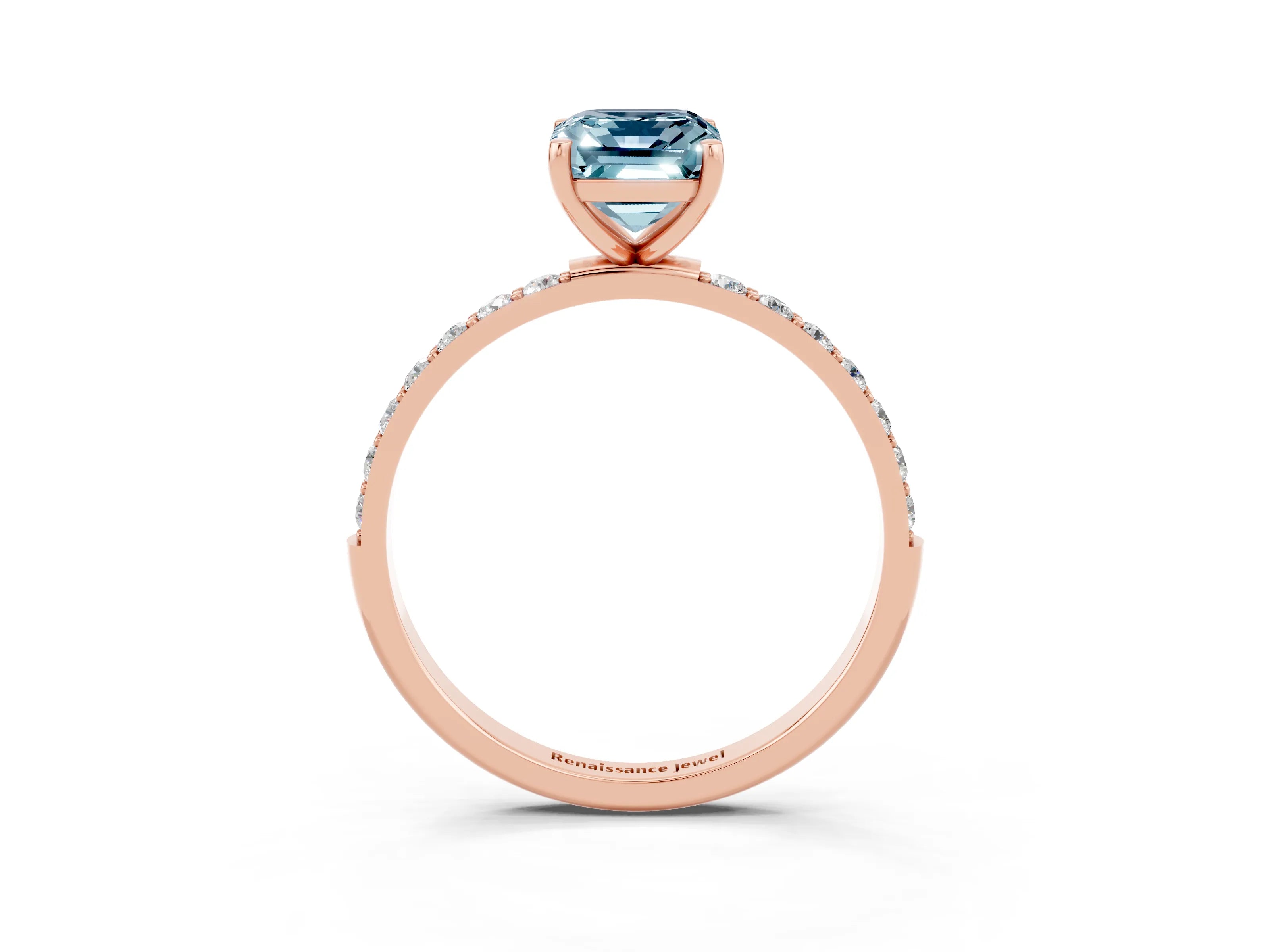 Rose gold Emerald Cut Diamond Pavé Band with Six-Prong Setting_3
