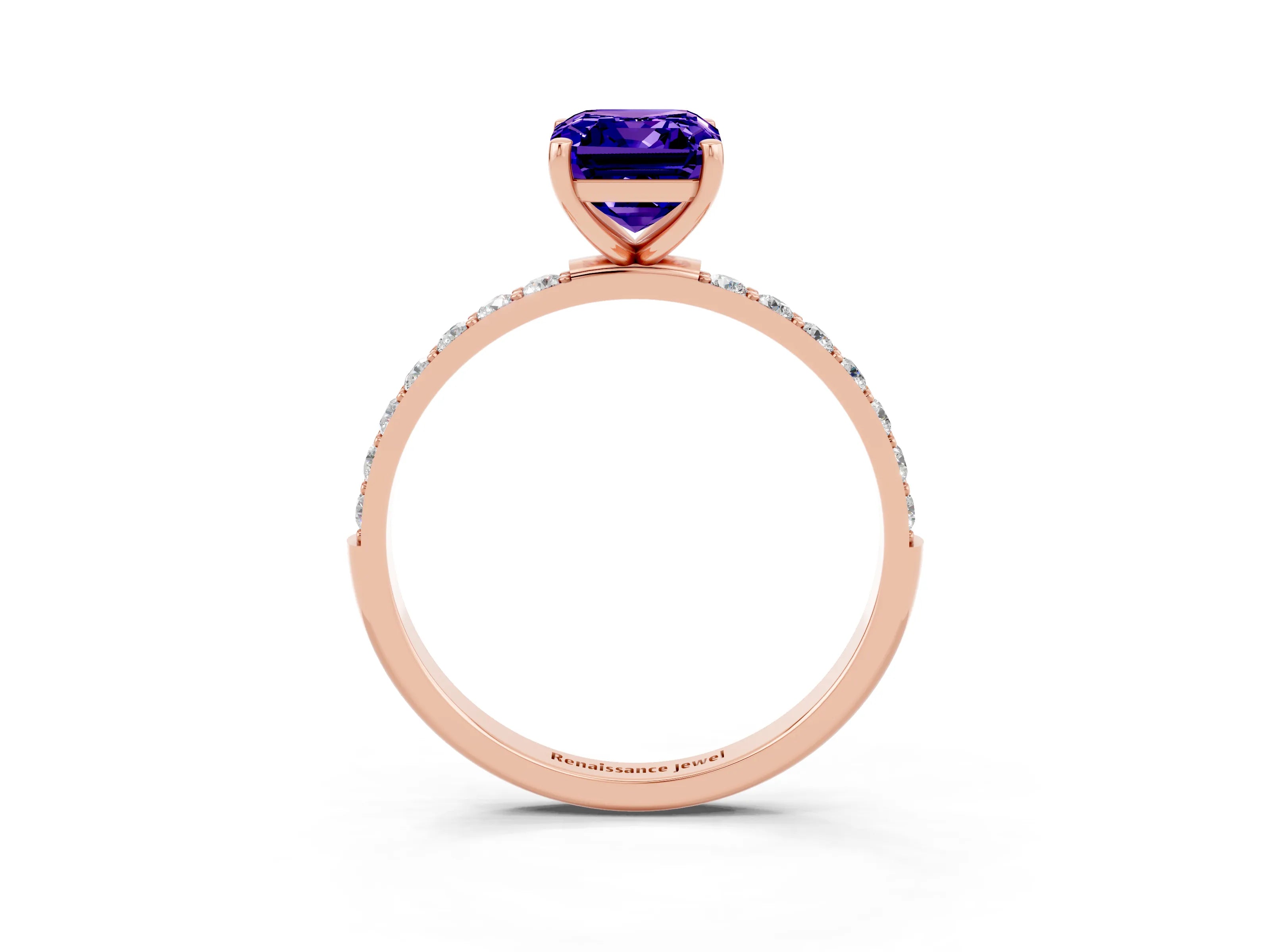Rose gold Emerald Cut Diamond Pavé Band with Six-Prong Setting_3
