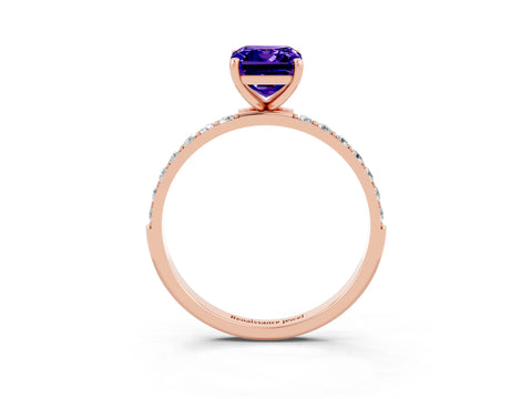 Rose gold Emerald Cut Diamond Pavé Band with Six-Prong Setting_3