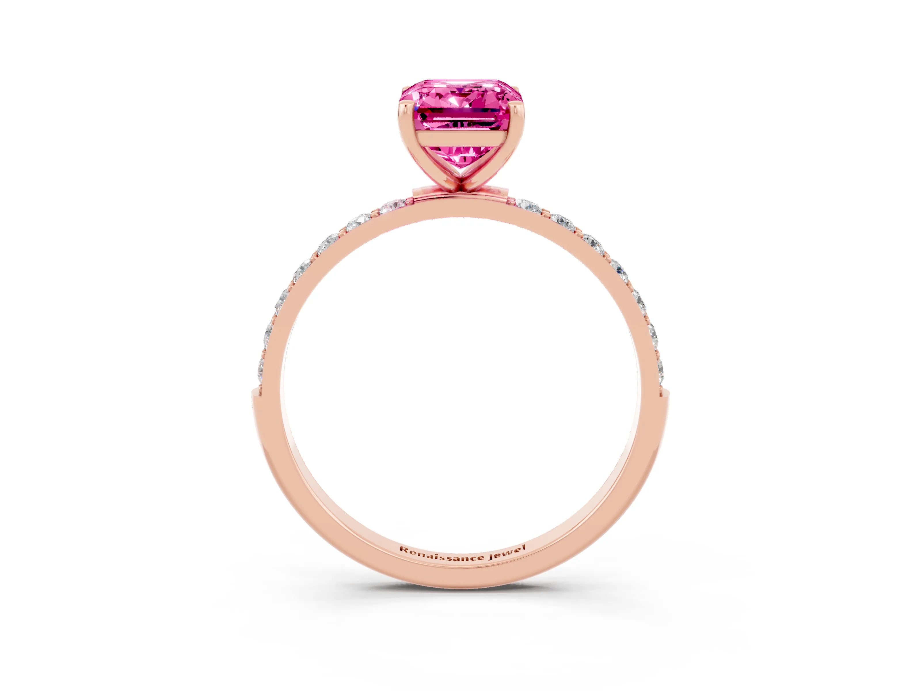 Rose gold Emerald Cut Diamond Pavé Band with Six-Prong Setting_3