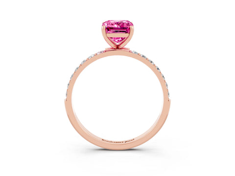 Rose gold Emerald Cut Diamond Pavé Band with Six-Prong Setting_3