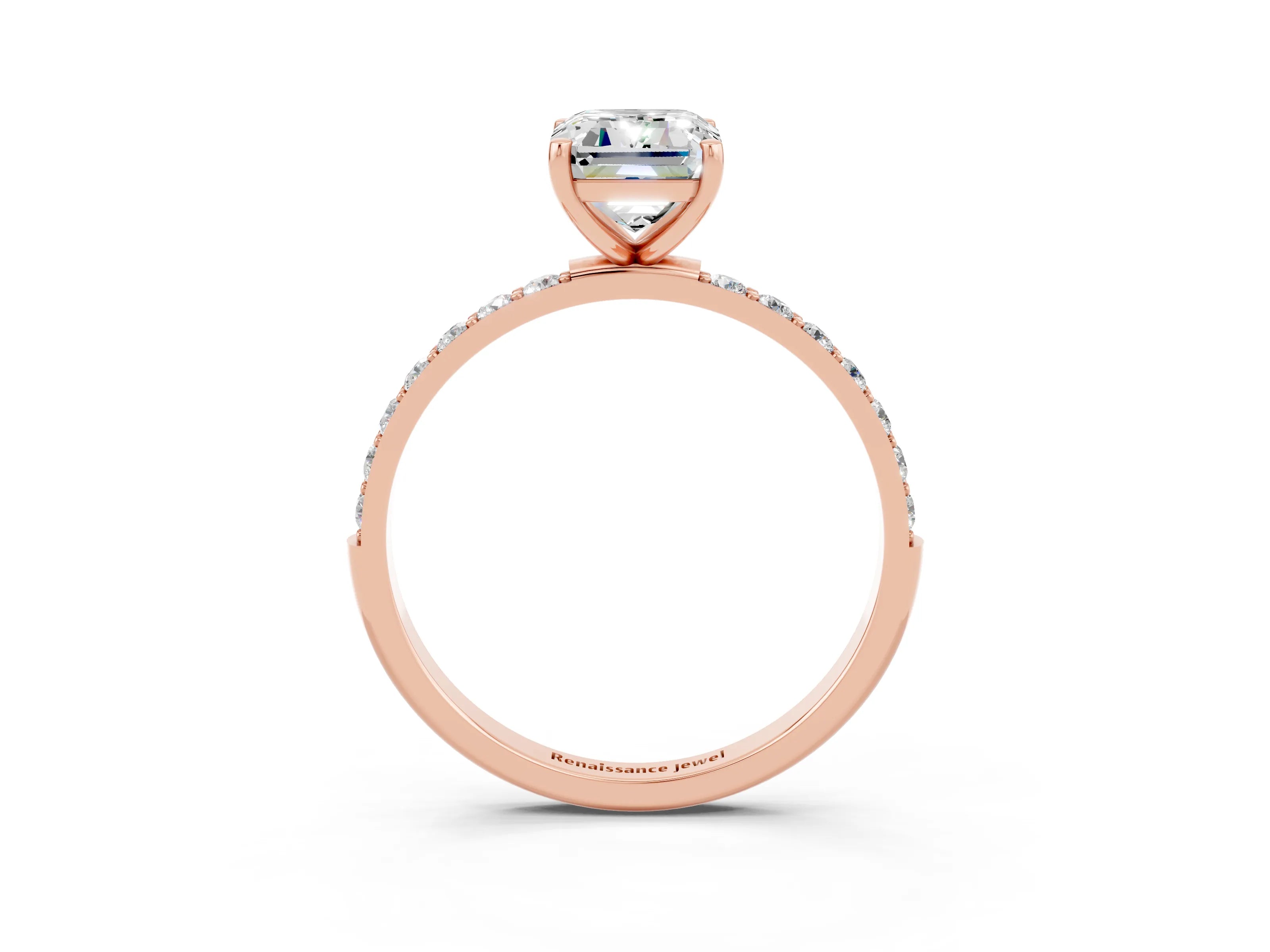 Rose gold Emerald Cut Diamond Pavé Band with Six-Prong Setting_3