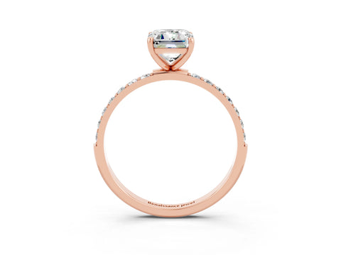 Rose gold Emerald Cut Diamond Pavé Band with Six-Prong Setting_3
