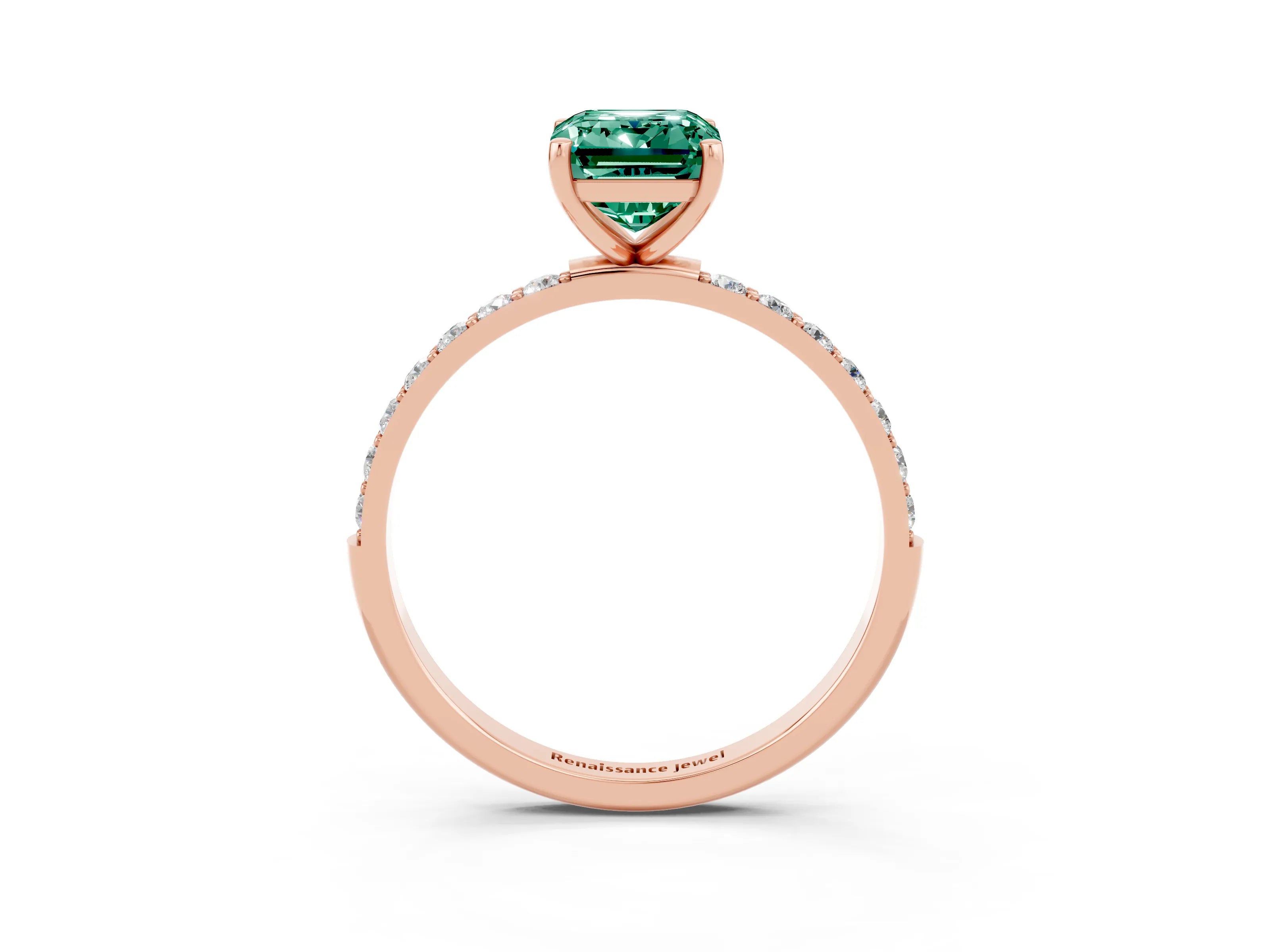 Rose gold Emerald Cut Diamond Pavé Band with Six-Prong Setting_3