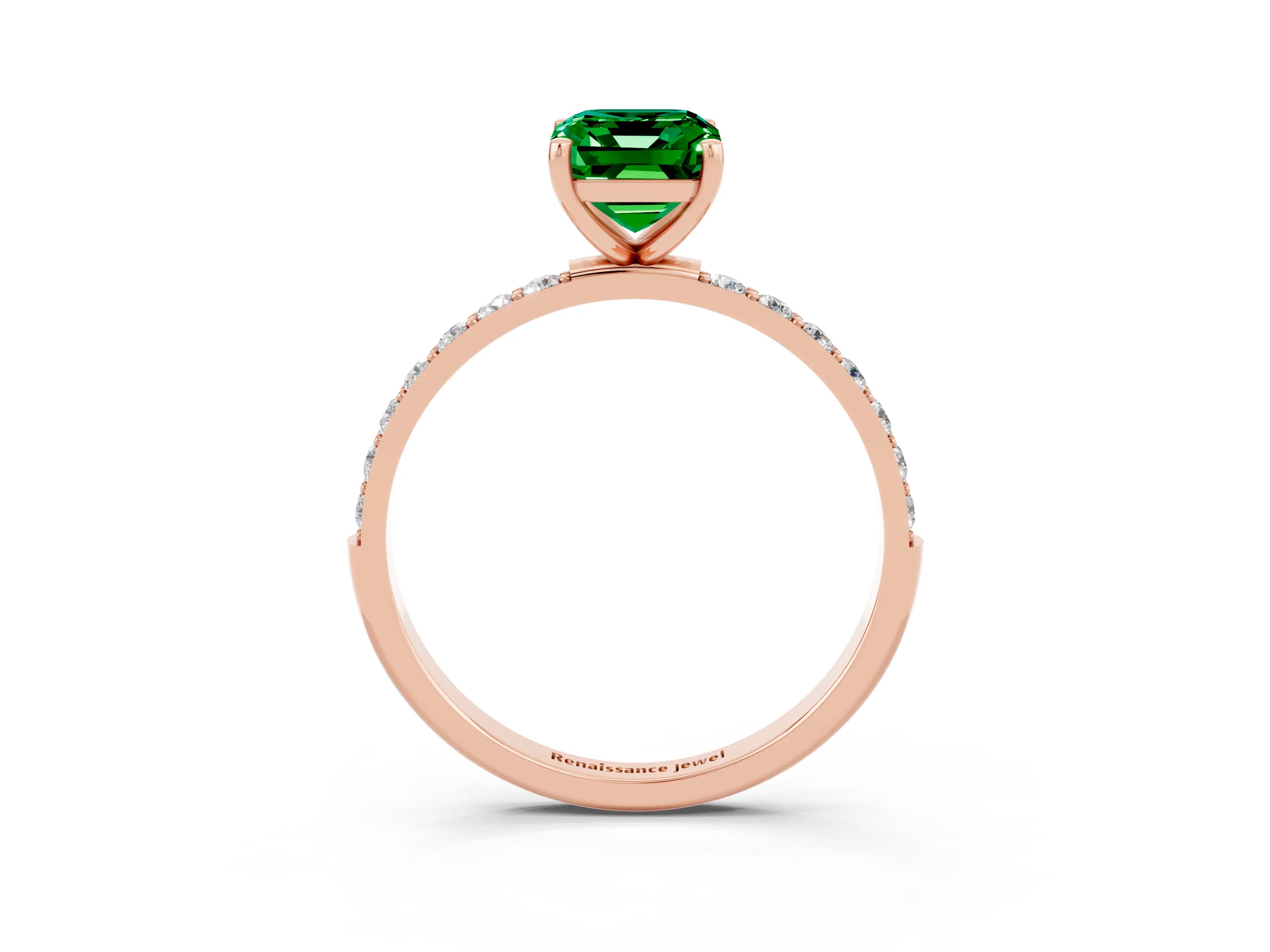 Rose gold Emerald Cut Diamond Pavé Band with Six-Prong Setting_3