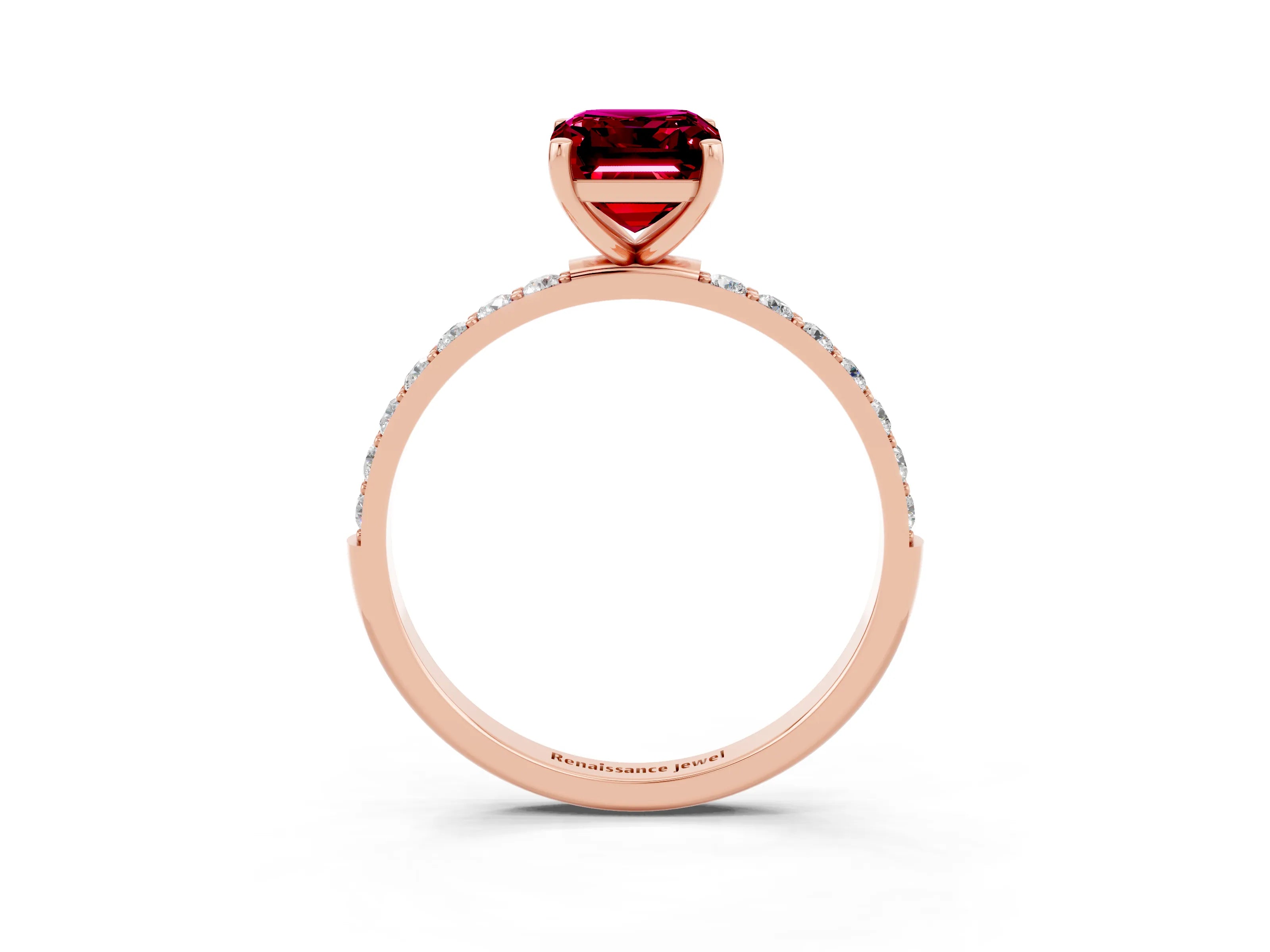 Rose gold Emerald Cut Diamond Pavé Band with Six-Prong Setting_3