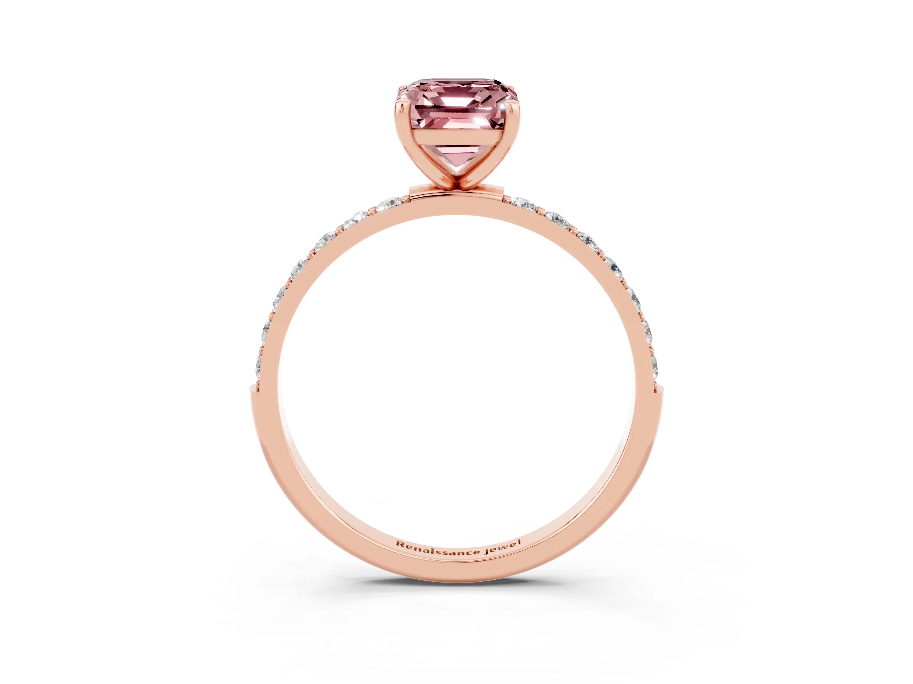 Rose gold Emerald Cut Diamond Pavé Band with Six-Prong Setting_3