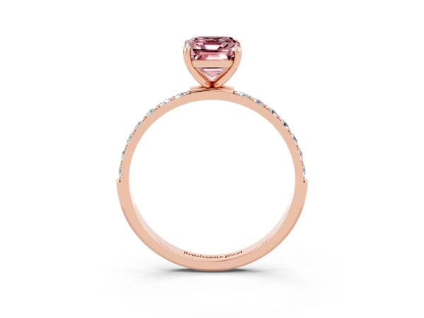 Rose gold Emerald Cut Diamond Pavé Band with Six-Prong Setting