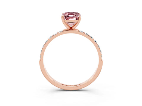 Rose gold Emerald Cut Diamond Pavé Band with Six-Prong Setting_3