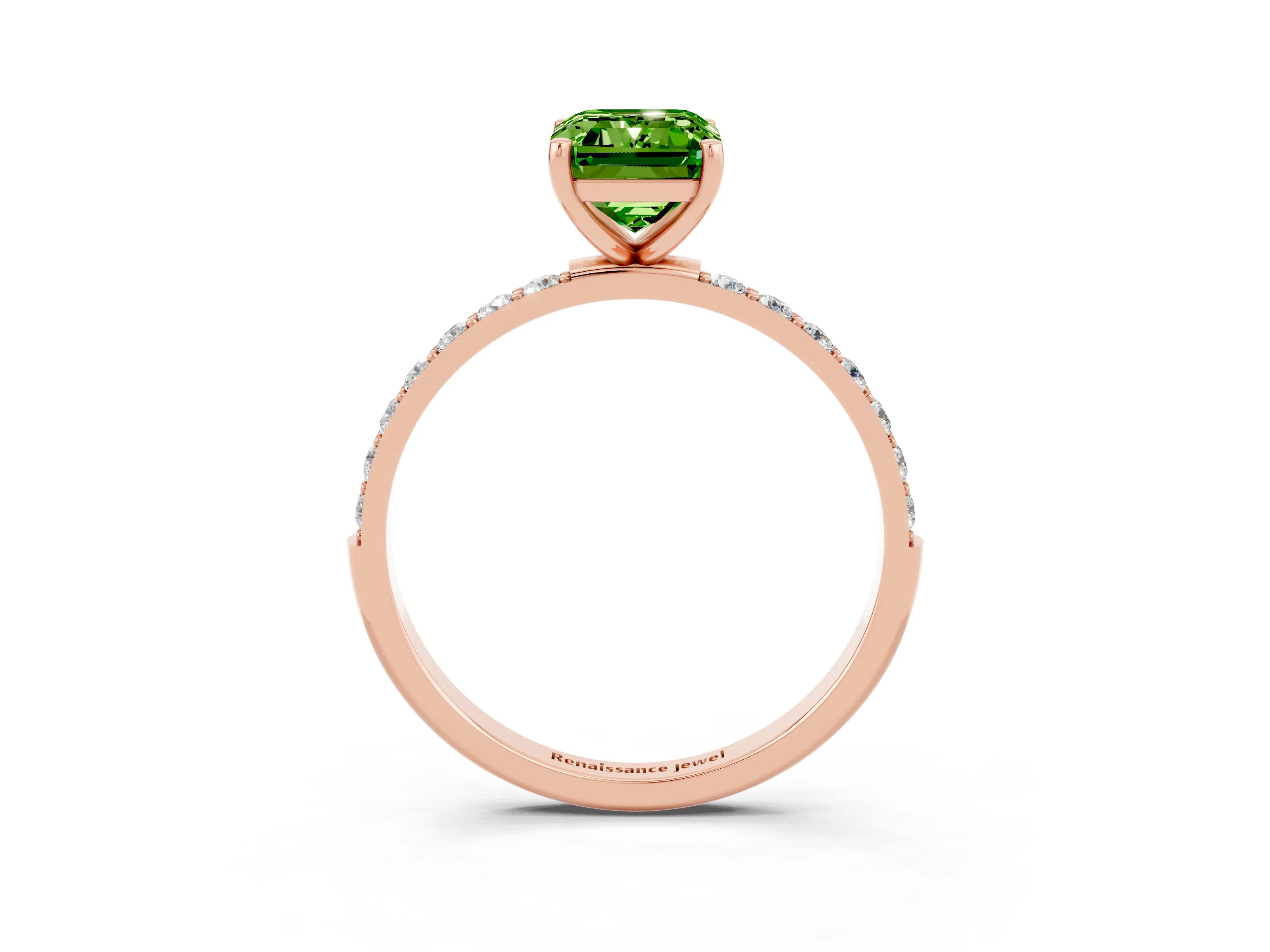 Rose gold Emerald Cut Diamond Pavé Band with Six-Prong Setting_3