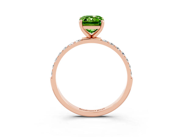 Rose gold Emerald Cut Diamond Pavé Band with Six-Prong Setting