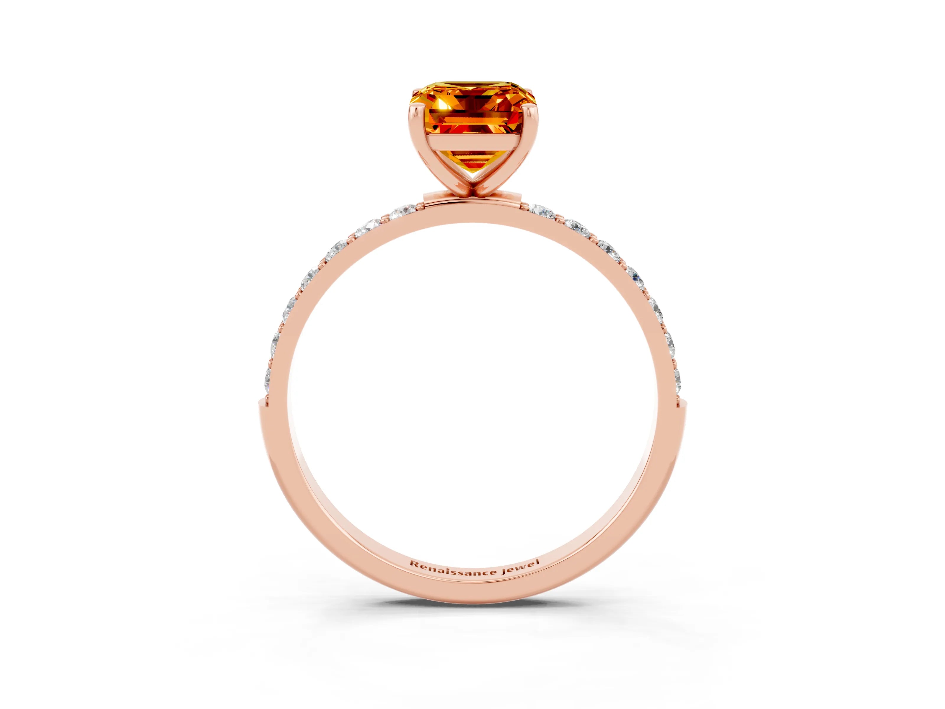 Rose gold Emerald Cut Diamond Pavé Band with Six-Prong Setting_3