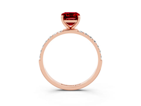 Rose gold Emerald Cut Diamond Pavé Band with Six-Prong Setting_3