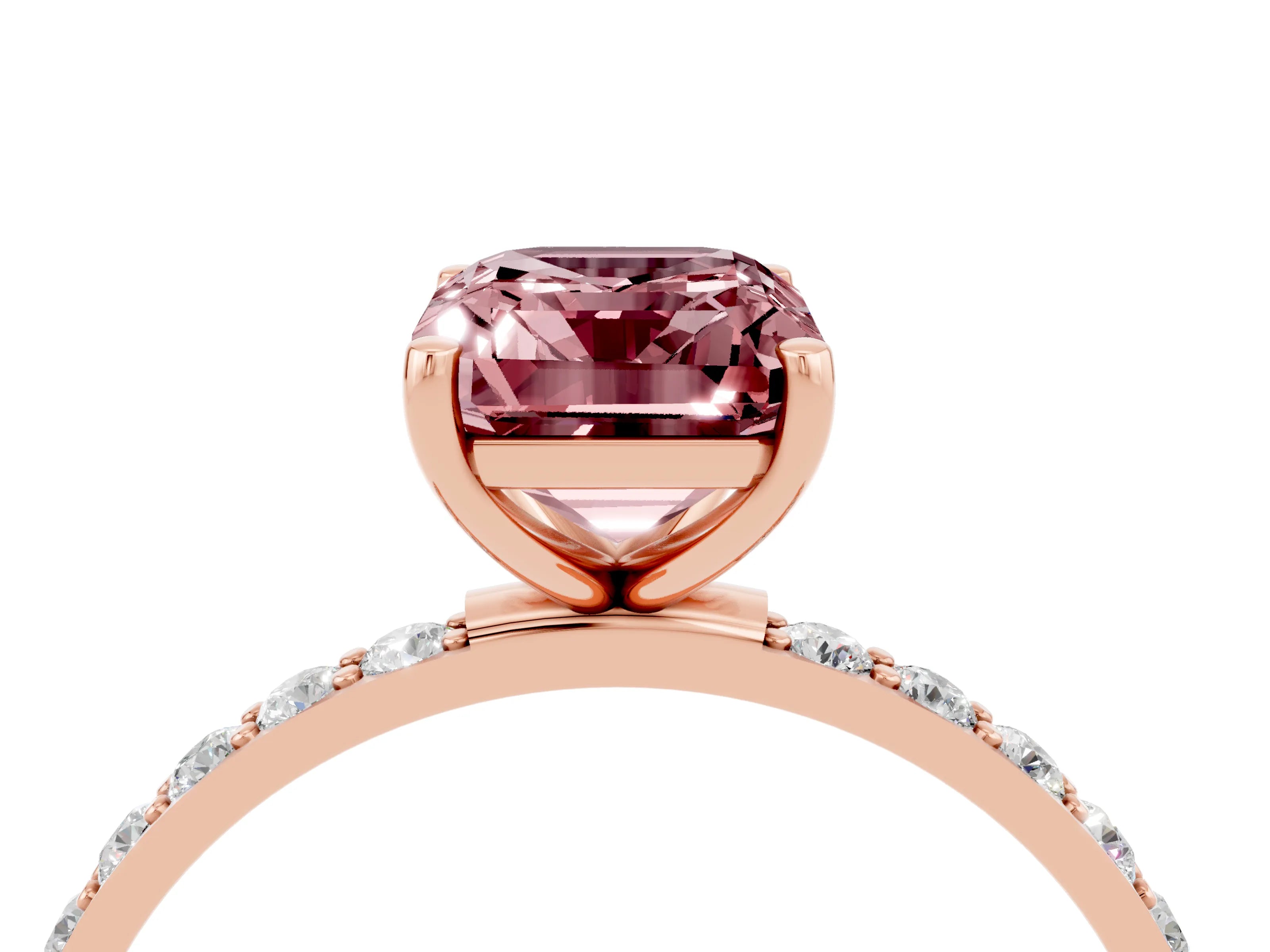 Rose gold Emerald Cut Diamond Pavé Band with Six-Prong Setting_4