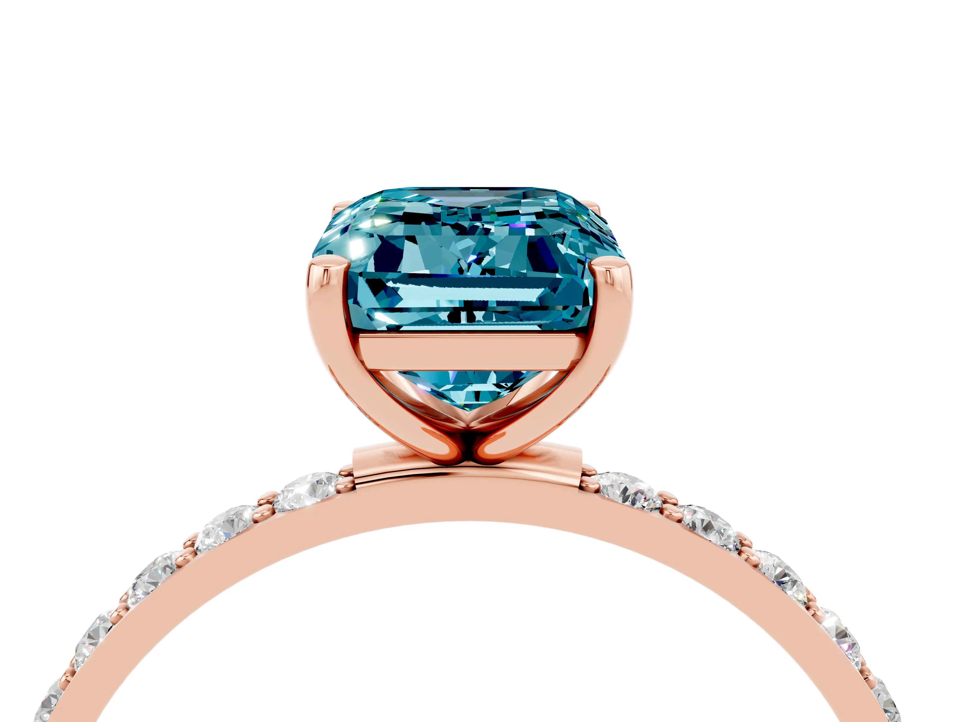 Rose gold Emerald Cut Diamond Pavé Band with Six-Prong Setting_4