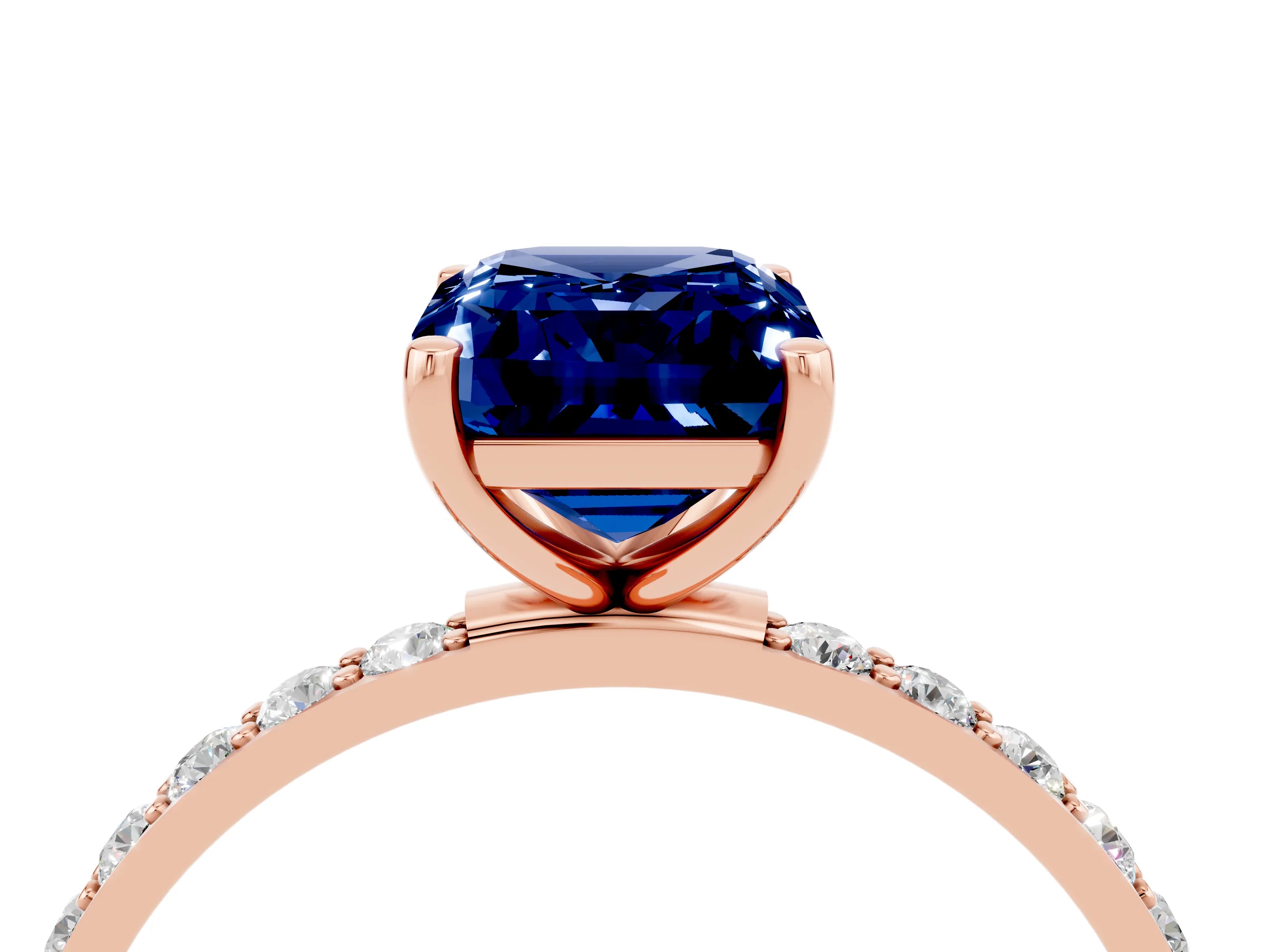 Rose gold Emerald Cut Diamond Pavé Band with Six-Prong Setting_4