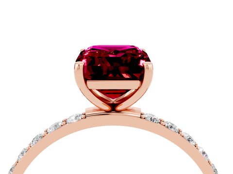 Rose gold Emerald Cut Diamond Pavé Band with Six-Prong Setting_4