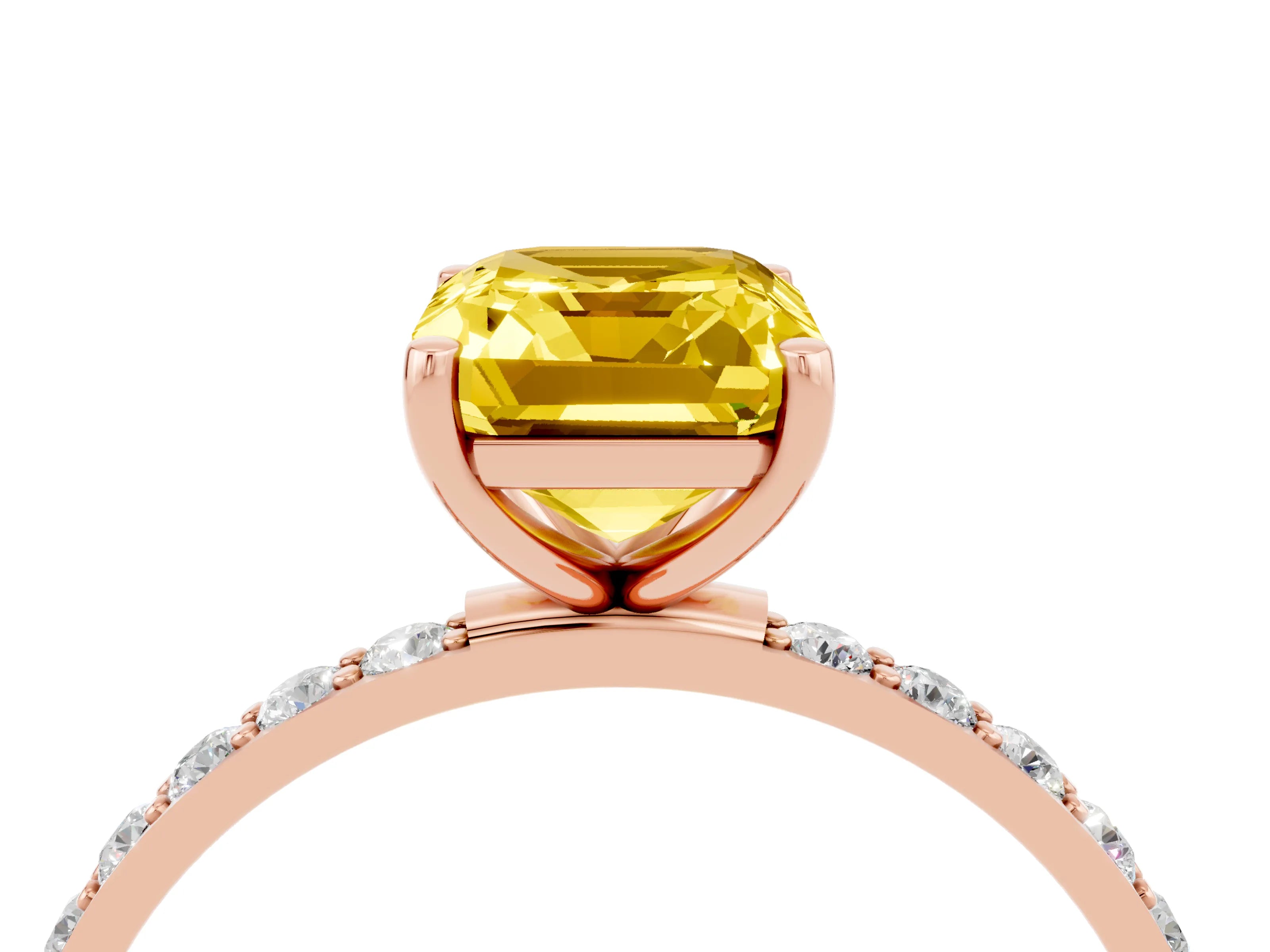 Rose gold Emerald Cut Diamond Pavé Band with Six-Prong Setting_4